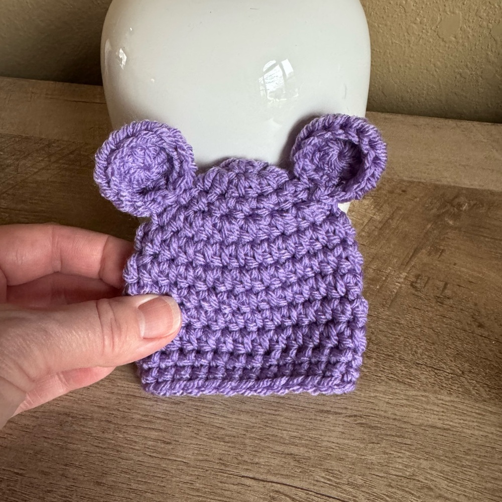 Twins Purple Crochet Micro Preemie Baby Bear Set - Picture 2 of 3